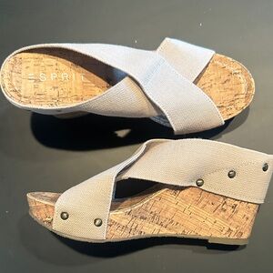 Esprit Beige Crossband Cork Wedge Sandals